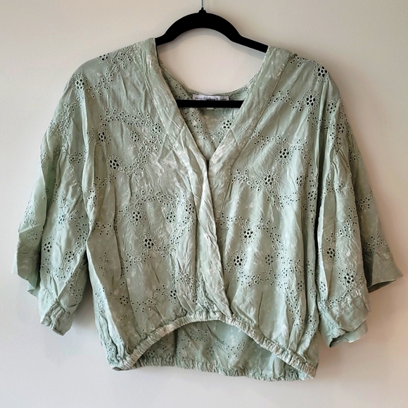 Young Fabulous & Broke Bohemian Tie Dye Flowy Top Green and White Size Medium M - Picture 1 of 4